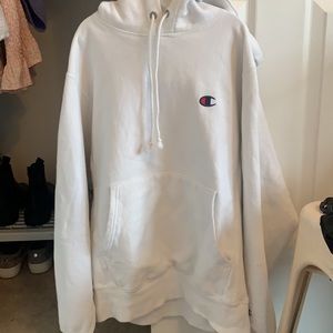 woman’s white champion hoodie; worn once or twice; great condition; size s